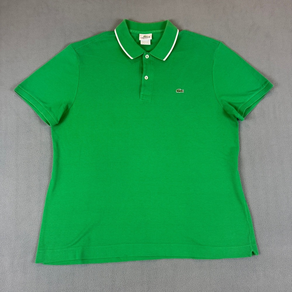 Lacoste Polo Shirt Mens 6 Green Regular Fit Tipped Collar Cotton Pique